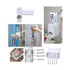 Distributeur Automatique Dentifrice Blanc + Porte Brosse à dent Collé au Mur au meilleur prix au Maroc