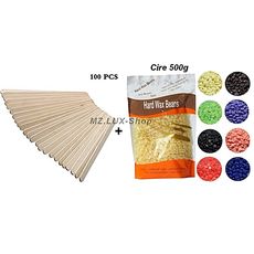 MZ.Lux Pack Cire de film chaud en granules pour l'epilation 500g Aucune Bande Necessaire et 100 Spatule en bois au meilleur prix au Maroc