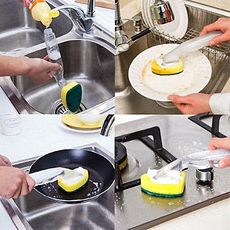 Brosse de Cuisine avec eponge avec poignee de distributeur de savon liquide avec 3 brosse rechargeable au meilleur prix au Maroc