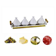 Ensemble de 4 tagine porcelaine plus plateau en bois au meilleur prix au Maroc