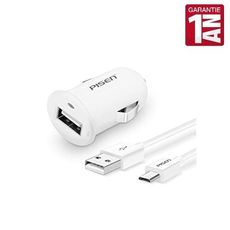 Chargeur Auto 1A Blanc PLUS Câble V8 au meilleur prix au Maroc
