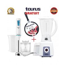 TAURUS PACK  BLENDER 1.5L MOULINETTE + MIXEUR PLONGEANT 3EN1 + CREPIERE 22 CM GRATUIT BLANC au meilleur prix au Maroc