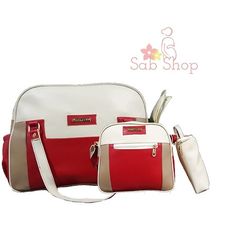 Bébé Pack bébé : Sac à langer full Cuir pour Bébé - 3X1 pièces - Rouge au meilleur prix au Maroc
