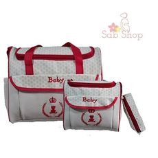 Bébé Pack bébé : Sac à langer en Cuir pour Bébé - 3X1 pièces - Blanc & Rouge au meilleur prix au Maroc