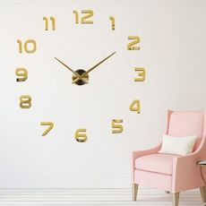 Grande horloge murale numéro DIY autocollant miroir décor à la maison 3D art d'or-1,20M Réglable au meilleur prix au Maroc