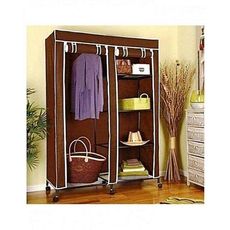 Armoire MARRON Portable Mobile penderie + 5 Cintres en métal offerts au meilleur prix au Maroc