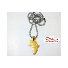 Chaine Maille Boule + Pendentif Afrique Plaqué Or DORE - Acier Inoxydable au meilleur prix au Maroc
