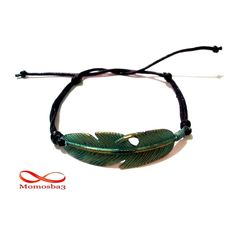 Bracelet Plume BRONZE + BLEU Et Cuir Noir au meilleur prix au Maroc