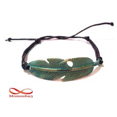 Bracelet Plume BRONZE + BLEU Et Cuir Noir au meilleur prix au Maroc