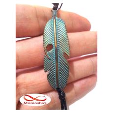 Bracelet Plume BRONZE + BLEU Et Cuir Noir au meilleur prix au Maroc