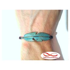 Bracelet Plume BRONZE + BLEU Et Cuir Noir au meilleur prix au Maroc