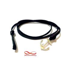 Bracelet Ancre Marine Cuir Noir au meilleur prix au Maroc