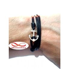 Bracelet Ancre Marine Cuir Noir au meilleur prix au Maroc