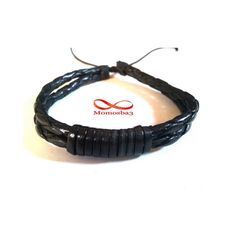 Bracelet Cuir Noir Faite Main Réglable - Unisex au meilleur prix au Maroc