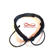 Bracelet Cuir Noir Faite Main Réglable - Unisex au meilleur prix au Maroc
