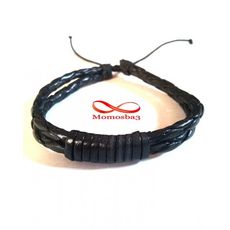 Bracelet Cuir Noir Faite Main Réglable - Unisex au meilleur prix au Maroc