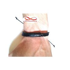 Bracelet Cuir Noir Faite Main Réglable - Unisex au meilleur prix au Maroc