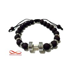 Agate Perles MARRON Mat Barbell Argent Charm Stretch Bodybuilding Fitness Réglable au meilleur prix au Maroc
