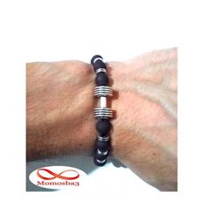 Agate Perles MARRON Mat Barbell Argent Charm Stretch Bodybuilding Fitness Réglable au meilleur prix au Maroc