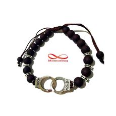 Agate Perles MARRON Mat Avec Pendentif Menotte Argent Charm Réglable au meilleur prix au Maroc