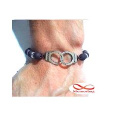 Agate Perles MARRON Mat Avec Pendentif Menotte Argent Charm Réglable au meilleur prix au Maroc