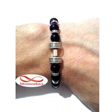 Agate Perles Noir Barbell Argent Charm Stretch Bodybuilding Fitness Réglable au meilleur prix au Maroc