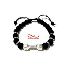 Agate Perles Noir Mat Barbell Argent Charm Stretch Bodybuilding Fitness Réglable au meilleur prix au Maroc