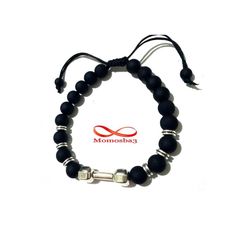 Agate Perles Noir Mat Barbell Argent Charm Stretch Bodybuilding Fitness Réglable au meilleur prix au Maroc