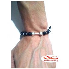 Agate Perles Noir Mat Barbell Argent Charm Stretch Bodybuilding Fitness Réglable au meilleur prix au Maroc