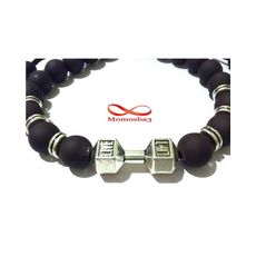 Agate Perles MARRON Mat Barbell Argent Charm Stretch Bodybuilding Fitness Réglable au meilleur prix au Maroc