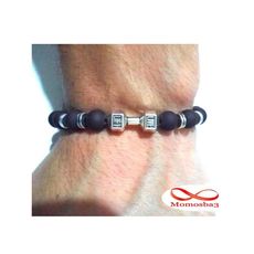 Agate Perles MARRON Mat Barbell Argent Charm Stretch Bodybuilding Fitness Réglable au meilleur prix au Maroc