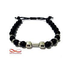 Agate Perles Noir Barbell Argent Charm Stretch Bodybuilding Fitness Réglable au meilleur prix au Maroc