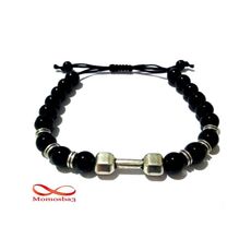 Agate Perles Noir Barbell Argent Charm Stretch Bodybuilding Fitness Réglable au meilleur prix au Maroc