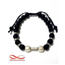Agate Perles Noir Barbell Argent Charm Stretch Bodybuilding Fitness Réglable au meilleur prix au Maroc
