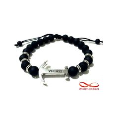 Agate Perles Noir Mat Avec Pendentif Ancre Vikings Argent Charm Réglable au meilleur prix au Maroc