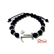 Agate Perles Noir Mat Avec Pendentif Ancre Vikings Argent Charm Réglable au meilleur prix au Maroc