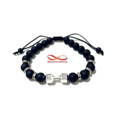 Agate Perles Noir Mat Barbell Argent Charm Stretch Bodybuilding Fitness Réglable au meilleur prix au Maroc