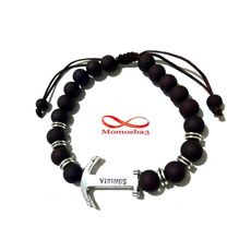 Agate Perles MARRON Mat Avec Pendentif Ancre Vikings Argent Charm Réglable au meilleur prix au Maroc