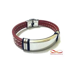 Bracelet En Acier Inoxydable + Cuir Grenat (Réglable) au meilleur prix au Maroc