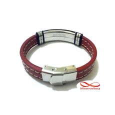 Bracelet En Acier Inoxydable + Cuir Grenat (Réglable) au meilleur prix au Maroc