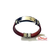 Bracelet En Acier Inoxydable + Cuir Grenat (Réglable) au meilleur prix au Maroc