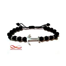 Agate Perles Noir Avec Pendenti Ancre Vikings Argent Réglable au meilleur prix au Maroc