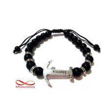 Agate Perles Noir Avec Pendenti Ancre Vikings Argent Réglable au meilleur prix au Maroc