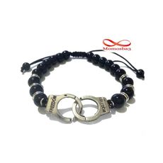 Agate Perles Noir Avec Pendentif Menotte Argent Charm Réglable au meilleur prix au Maroc