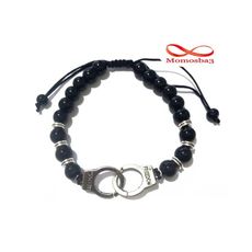 Agate Perles Noir Avec Pendentif Menotte Argent Charm Réglable au meilleur prix au Maroc