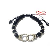 Agate Perles Noir Avec Pendentif Menotte Argent Charm Réglable au meilleur prix au Maroc