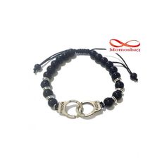 Agate Perles Noir Avec Pendentif Menotte Argent Charm Réglable au meilleur prix au Maroc