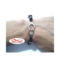 Agate Perles Noir Avec Pendentif Menotte Argent Charm Réglable au meilleur prix au Maroc