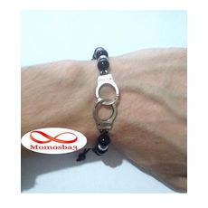 Agate Perles Noir Avec Pendentif Menotte Argent Charm Réglable au meilleur prix au Maroc