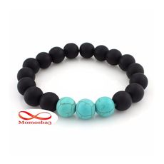 Agate Pierre Naturelle Noir Mat + Turquoise élastique Unisex au meilleur prix au Maroc